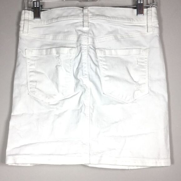 Cotton spandex white mini denim skirt with distress belt loops beach summer W28 - Picture 2 of 4